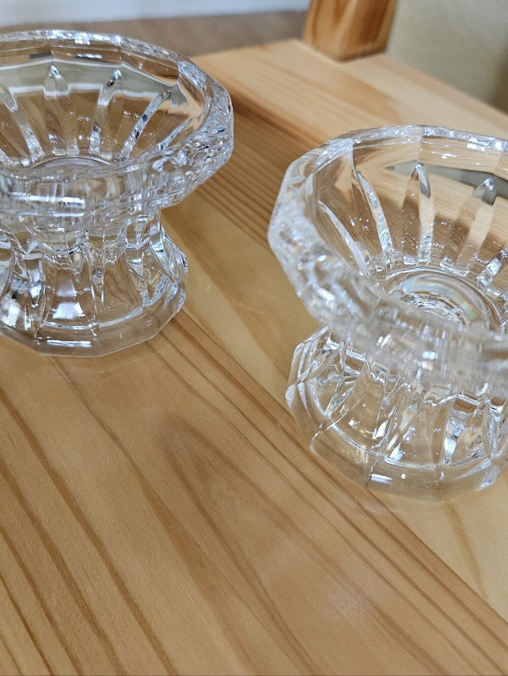2 Clear Crystal Candle Votive Holders - Pair